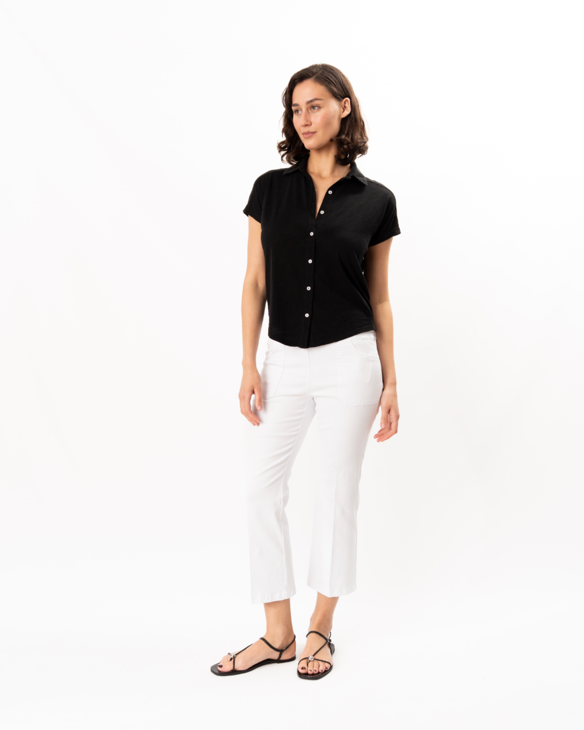 ELLIOTT LAUREN Button Up Polo Top - Black - Image 3 of 5