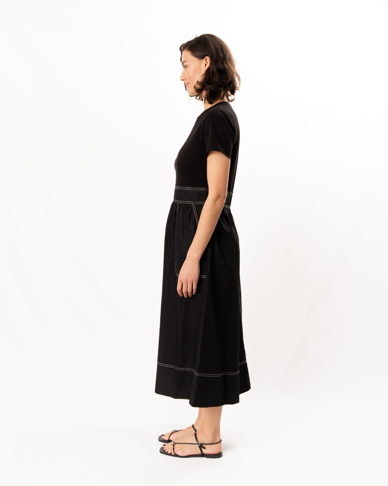 ELLIOTT LAUREN Short Sleeve Parachute Midi Dress - Black