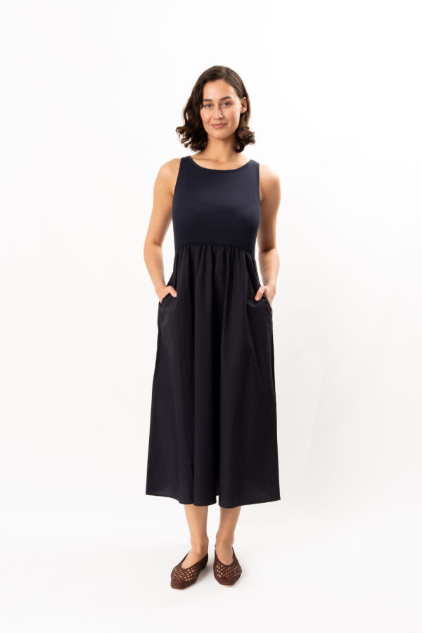 ELLIOTT LAUREN Sleeveless Tank Midi Dress - Navy