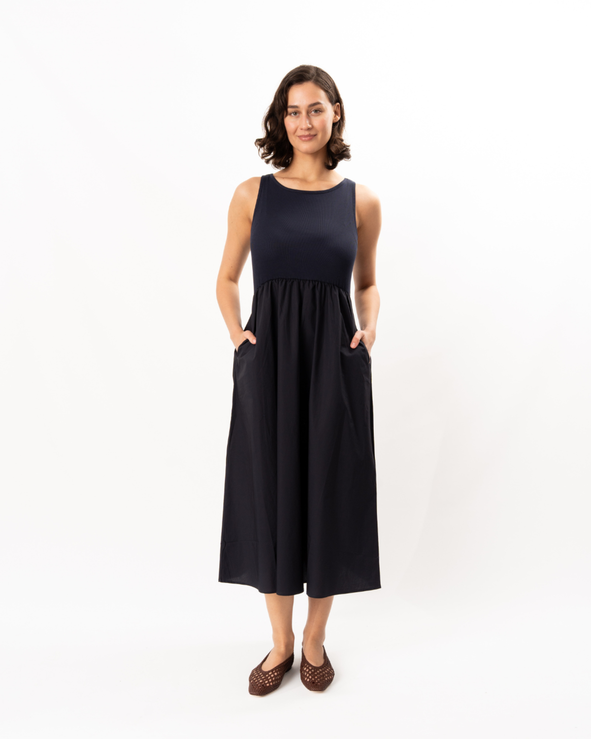 ELLIOTT LAUREN Sleeveless Tank Midi Dress - Navy - Image 1 of 5