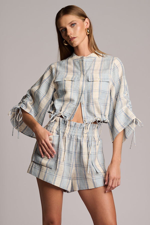 Hevron Mira Short Shorts - Blue Plaid