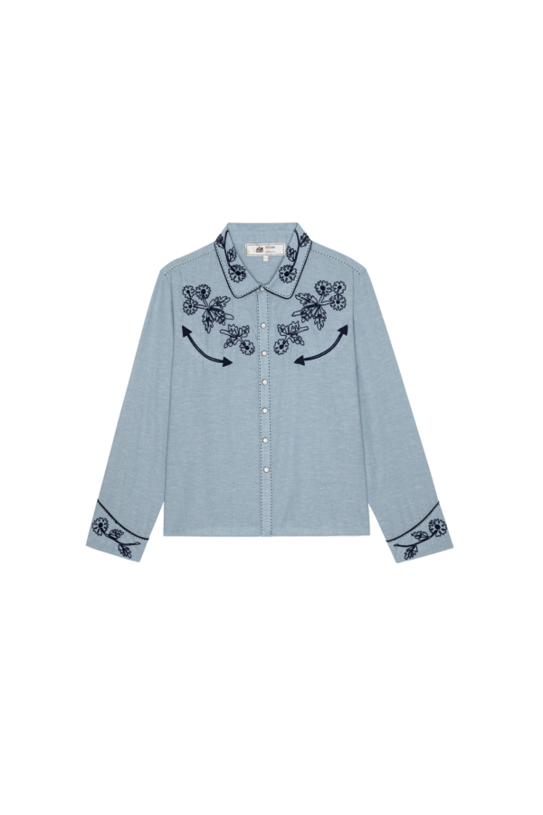 The Great. Embroidered Western Shirt - Chambray