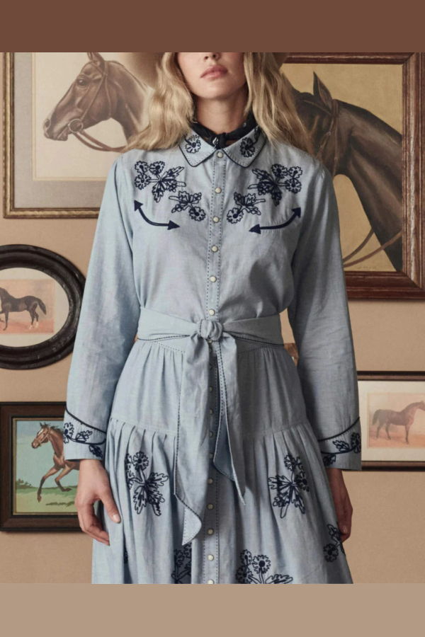 The Great. Embroidered Western Shirt - Chambray