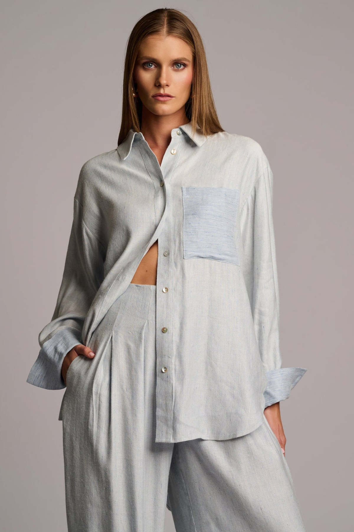 Hevron Sadie Top - Blue Chambray - Image 1 of 3