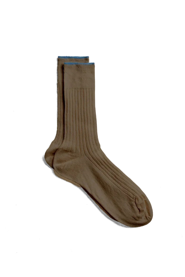 Yahae Linen Ribbed Socks - Khaki