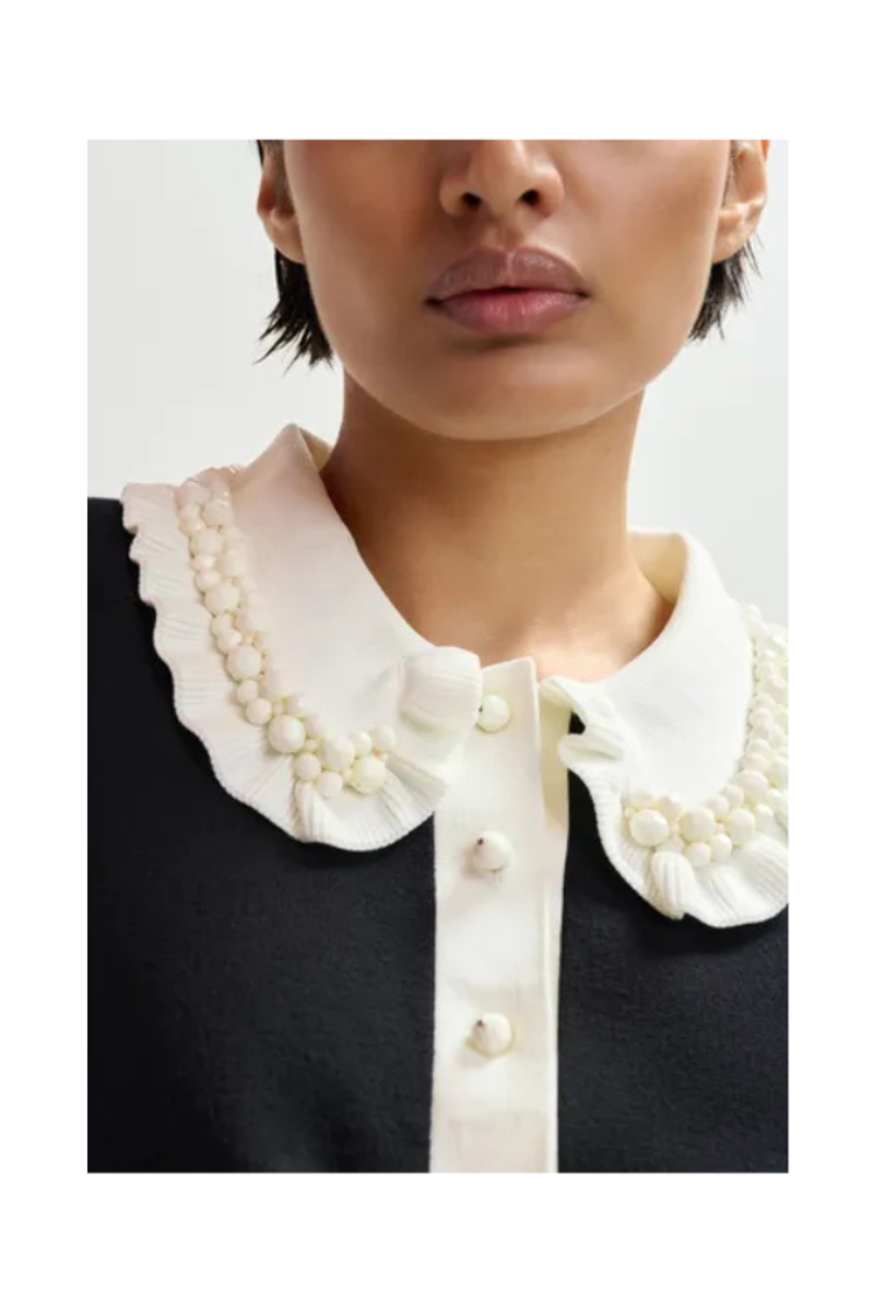 Essentiel Antwerp Jewelry Embroidered Knit Polo Top