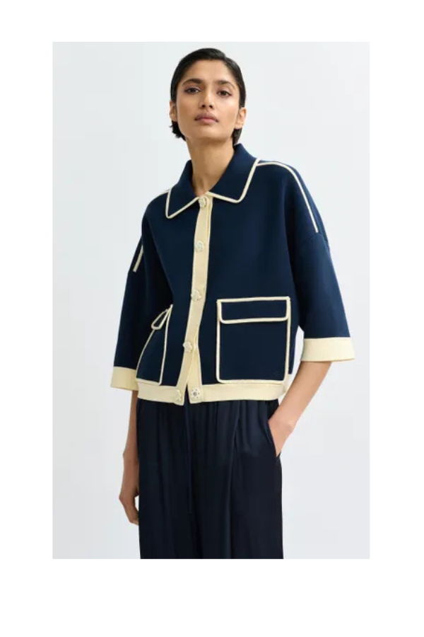Essentiel Antwerp Jugly Knit Cardigan - Navy/Off-White