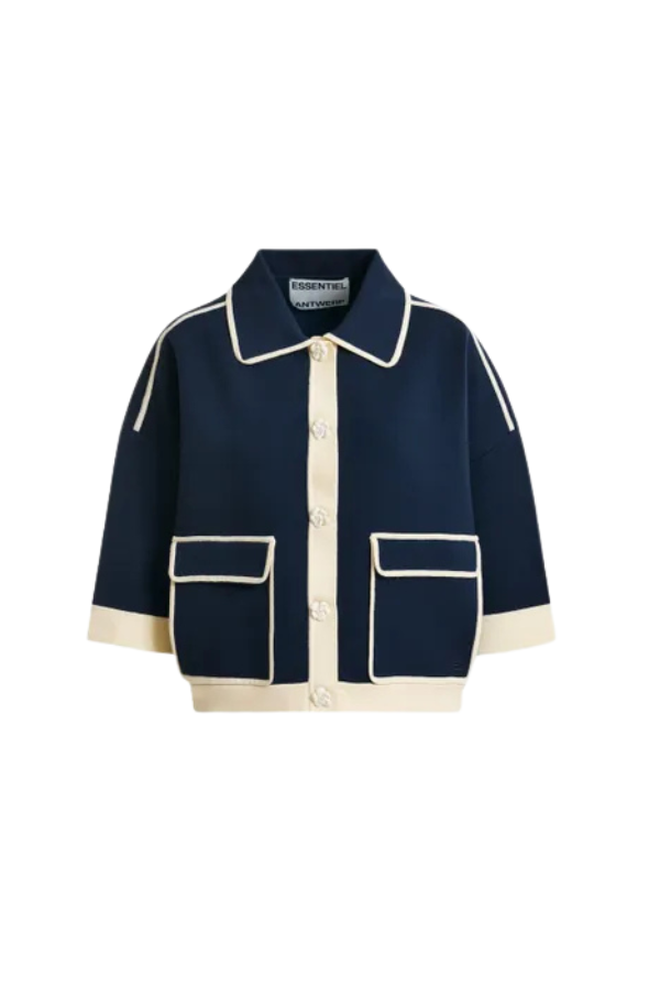Essentiel Antwerp Jugly Knit Cardigan - Navy/Off-White