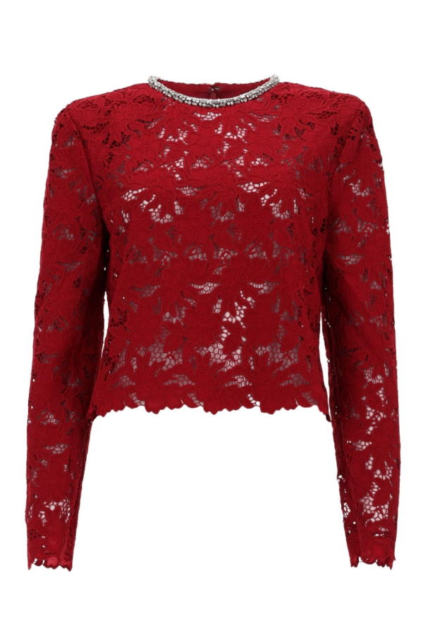 Self-Portrait Lace Top With Crystals Top - Bordeaux
