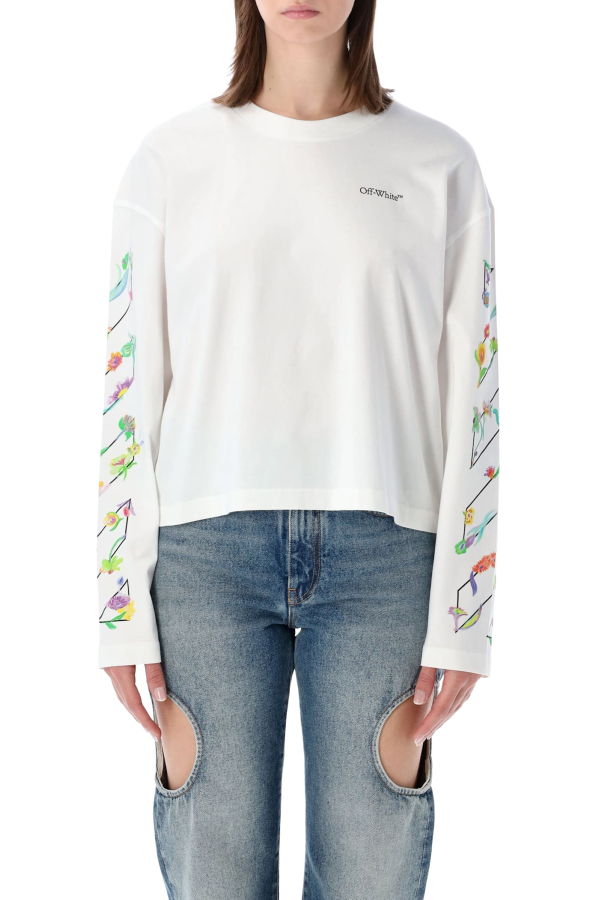 Off-White Flower Long Sleeve T-Shirt - White