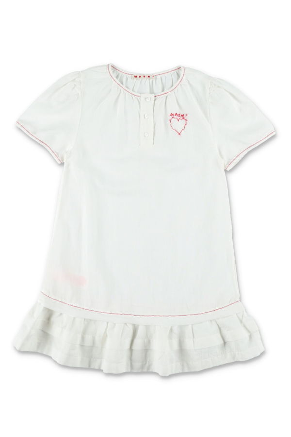 KIDS Marni Linen Dress With Embroidery Dress - White