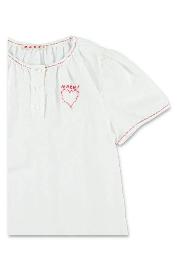 KIDS Marni Linen Dress With Embroidery Dress - White