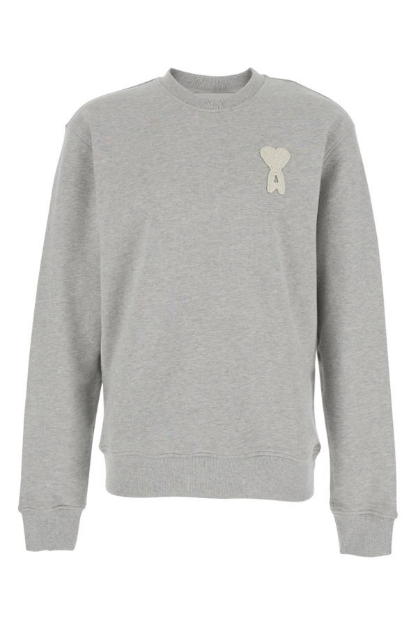 Ami Alexandre Mattiussi Crewneck Classic Fit With Ami De Coeur Knitted Patch Sweater - Gray