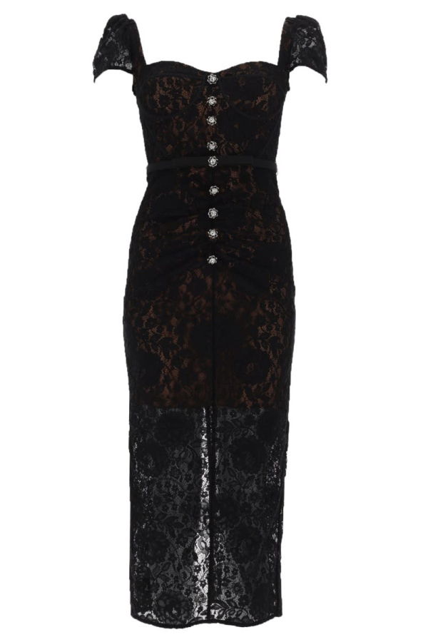 Self-Portrait Lace Midi Dress - Black