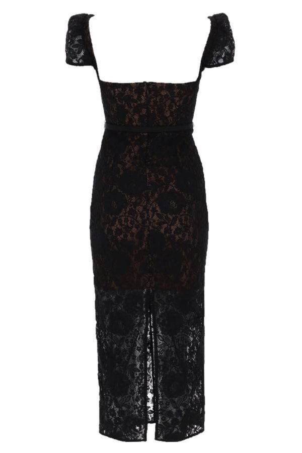 Self-Portrait Lace Midi Dress - Black