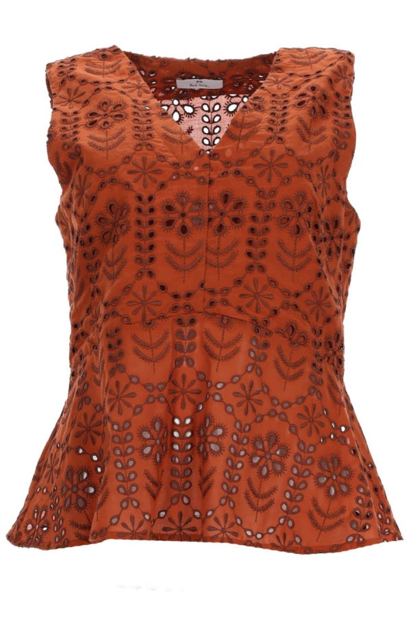 PAUL SMITH PS by Paul Smith Top With Perforated Pattern Top - Brown