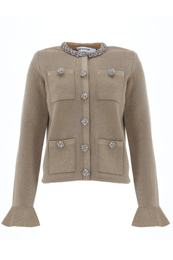 Self-Portrait Cardigan With Jewel Buttons Sweater - Gold