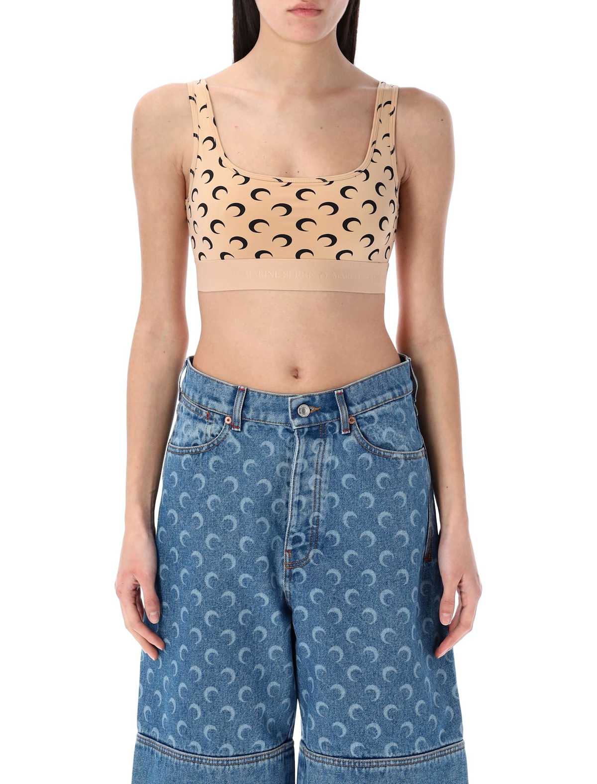 MARINE SERRE Moon Sport Bra - Tan Black Moon - Image 1 of 3