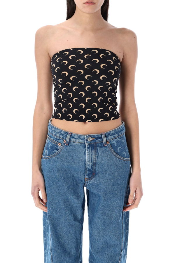 MARINE SERRE Recycled Moon Tube Top - Black Moon Tan