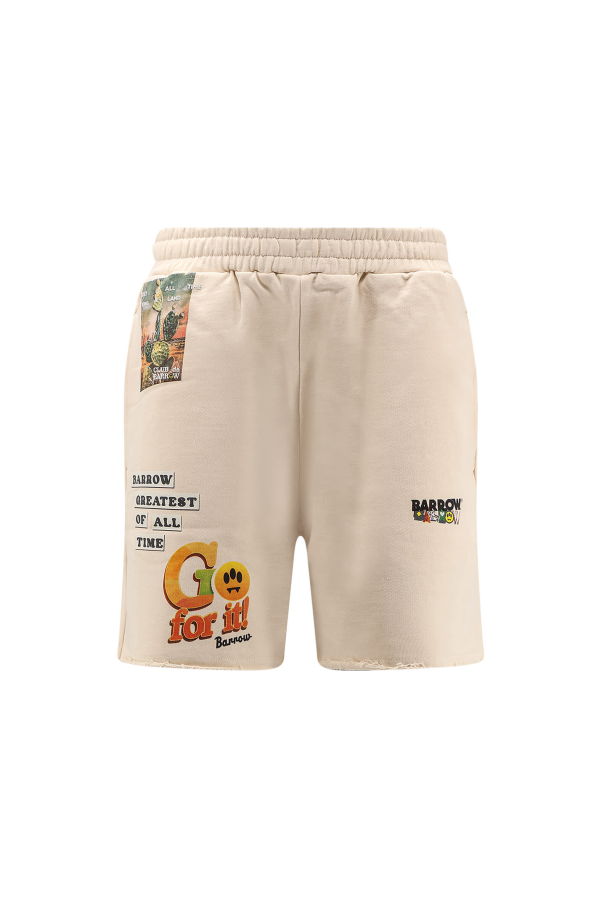 Barrow Cotton Shorts With Iconic Print - Beige