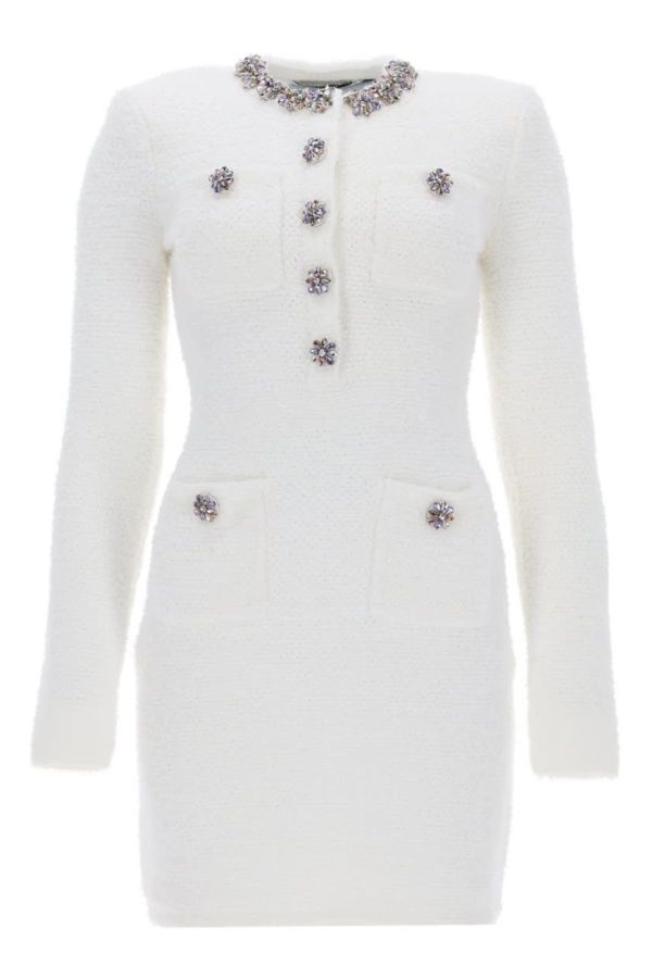 Self-Portrait Mini Dress With Jewel Buttons - White