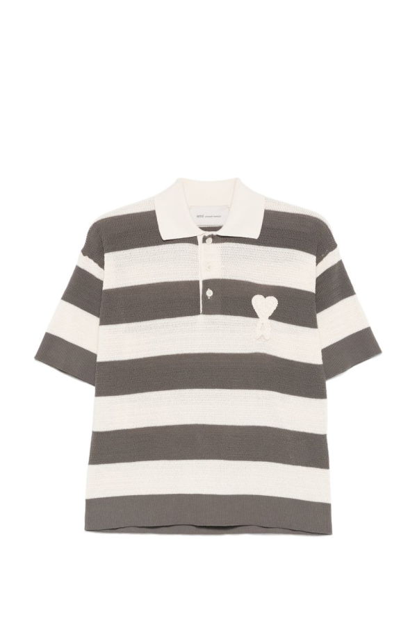 Ami Alexandre Mattiussi Ami De Coeur Striped Polo Shirt - Gray