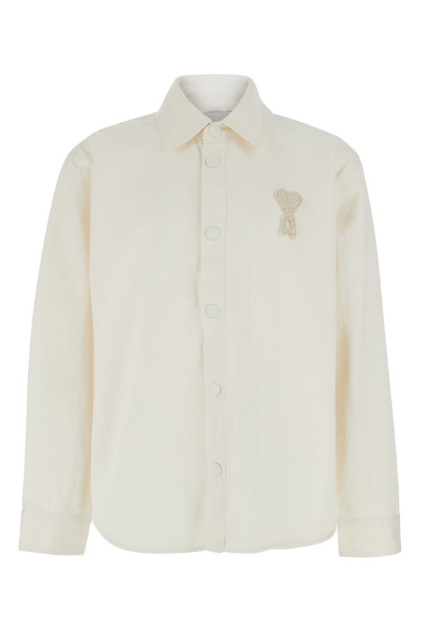 Ami Alexandre Mattiussi Overshirt With Knitted Ami De Coeur Shirt - White