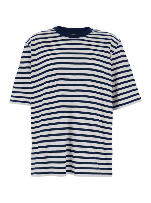 Ami Alexandre Mattiussi Quota Short Sleeve Boxy Fit Mariniere T-Shirt with Ami De Coeur Patch - Blue