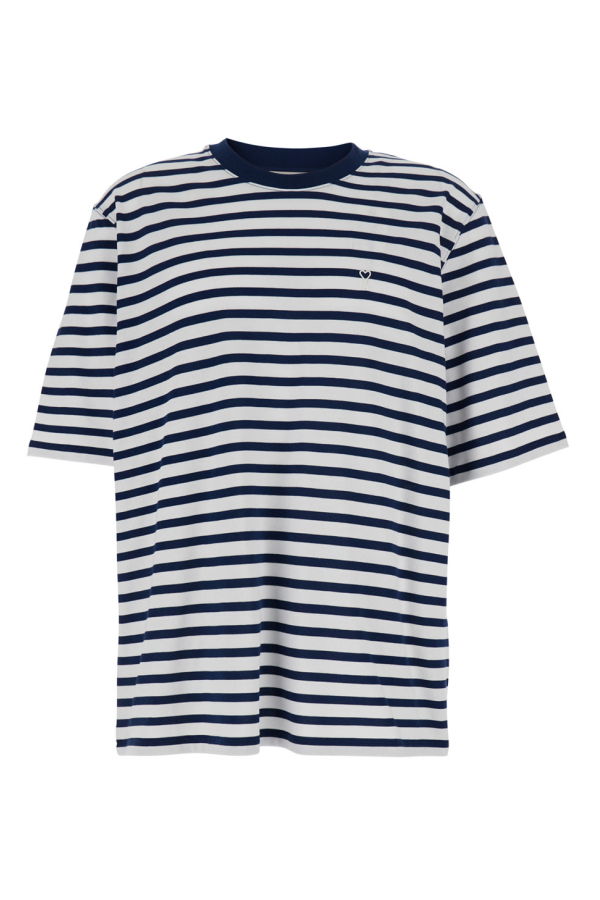 Ami Alexandre Mattiussi Quota Short Sleeve Boxy Fit Mariniere T-Shirt with Ami De Coeur Patch - Blue