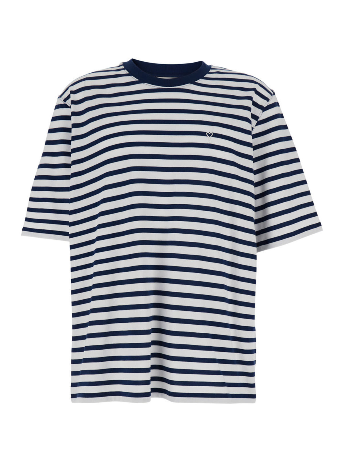 Ami Alexandre Mattiussi Quota Short Sleeve Boxy Fit Mariniere T-Shirt with Ami De Coeur Patch - Blue - Image 1 of 3