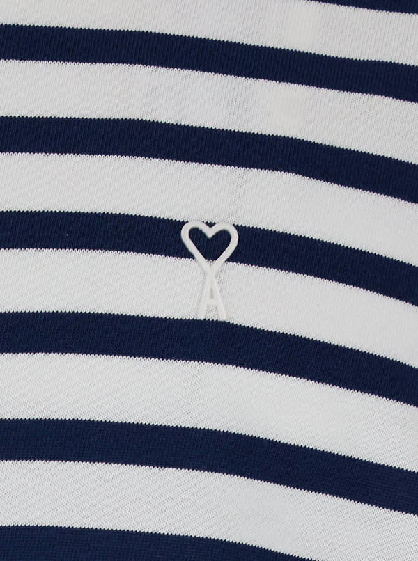 Ami Alexandre Mattiussi Quota Short Sleeve Boxy Fit Mariniere T-Shirt with Ami De Coeur Patch - Blue