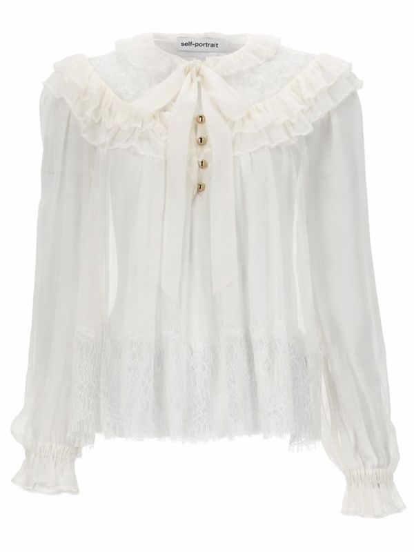 Self-Portrait Georgette With Ruffles Blouse - White Self-Portrait Georgette With Ruffles Blouse - White