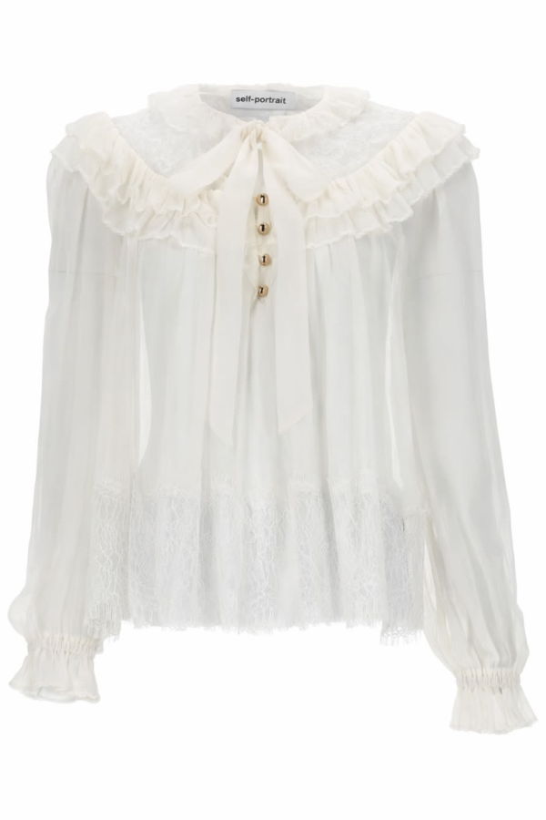 Self-Portrait Georgette With Ruffles Blouse - White