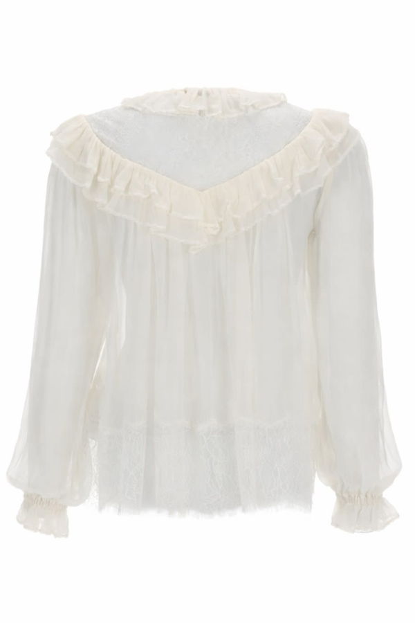 Self-Portrait Georgette With Ruffles Blouse - White