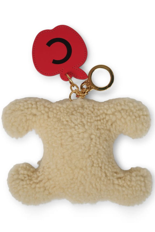 Celine Shearling Triomphe Keychain - Beige