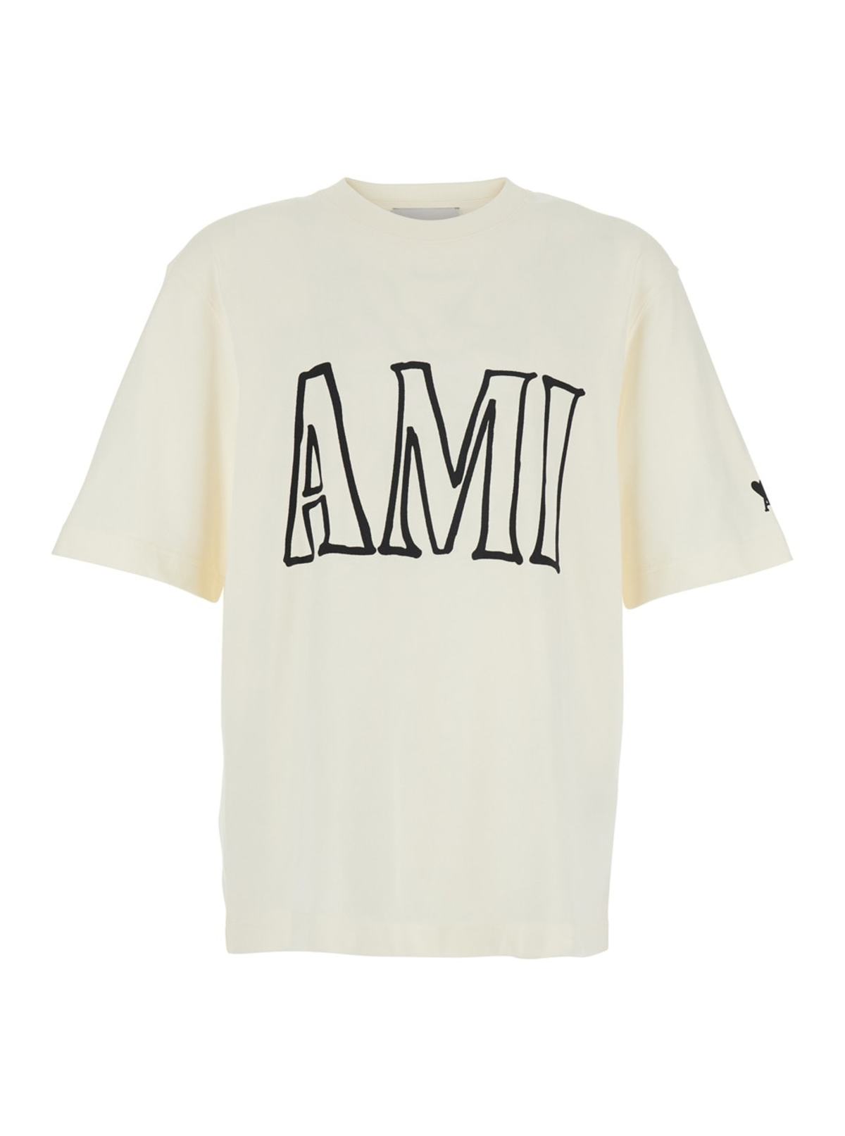 Ami Alexandre Mattiussi Boxy Fit Short Sleeve T-Shirt With Ami Paris Print At Front And Back - White - Image 1 of 3