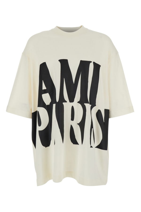 Ami Alexandre Mattiussi Oversize Short Sleeve T-Shirt with Ami Paris Print - White