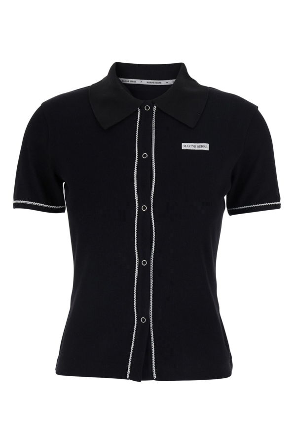 MARINE SERRE Cute 70s Short Sleeve Polo T-Shirt - Black