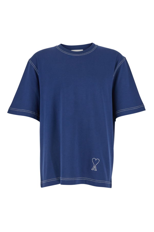 Ami Alexandre Mattiussi Short Sleeves Boxy Fit T-Shirt With Topstitched Ami De Coeur - Blue