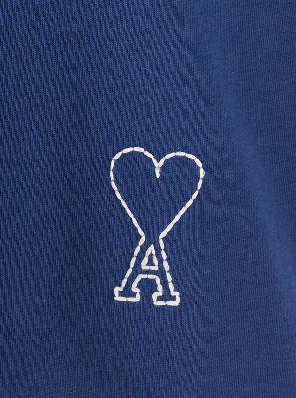 Ami Alexandre Mattiussi Short Sleeves Boxy Fit T-Shirt With Topstitched Ami De Coeur - Blue