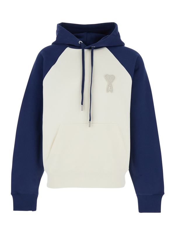 Ami Alexandre Mattiussi Boxy Fit Hoodie With Ami De Coeur Knitted Patch - Blu Ami Alexandre Mattiussi Boxy Fit Hoodie With Ami De Coeur Knitted Patch - Blu