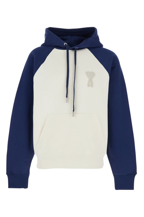 Ami Alexandre Mattiussi Boxy Fit Hoodie With Ami De Coeur Knitted Patch - Blu
