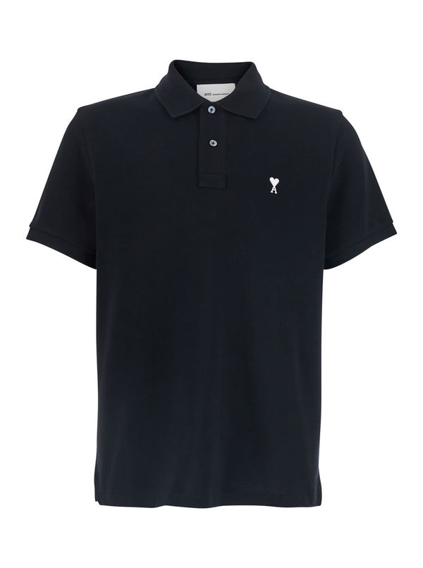 Ami Alexandre Mattiussi Quota Contrasted Ami De Coeur Polo Shirt - Black