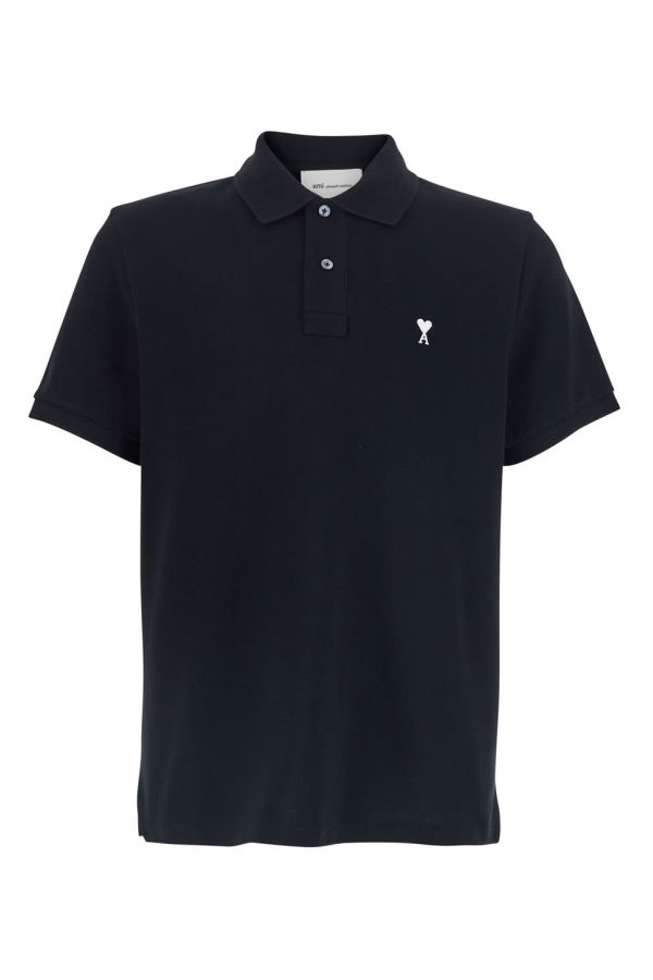Ami Alexandre Mattiussi Quota Contrasted Ami De Coeur Polo Shirt - Black