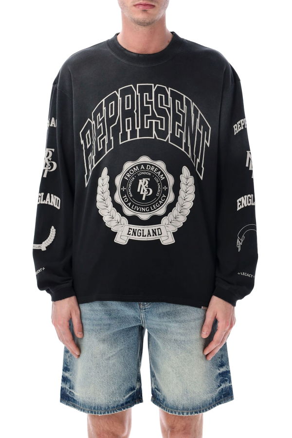 Represent Legacy Crest Long Sleeve Tee - Stained Black