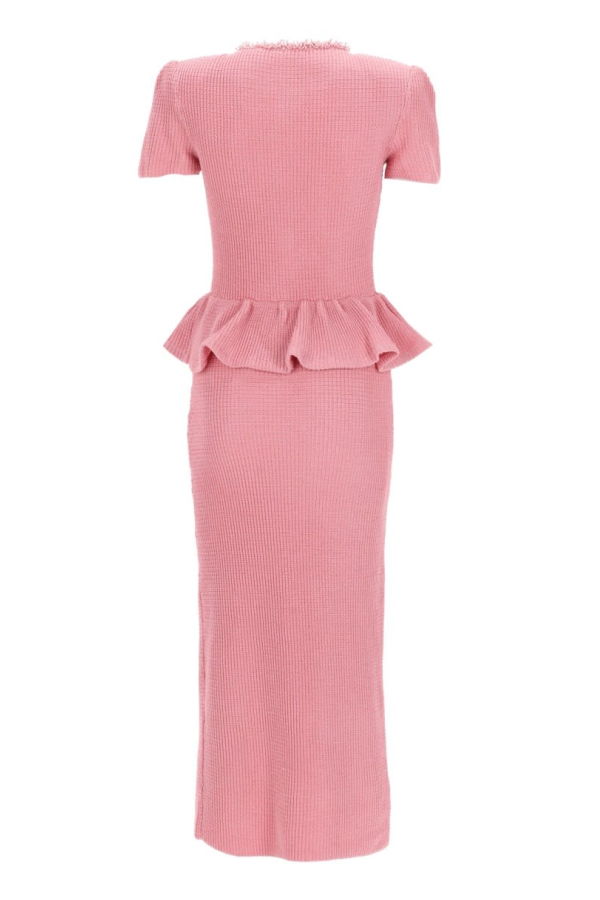 Self-Portrait Midi Dress With Peplum And Beading - Pink