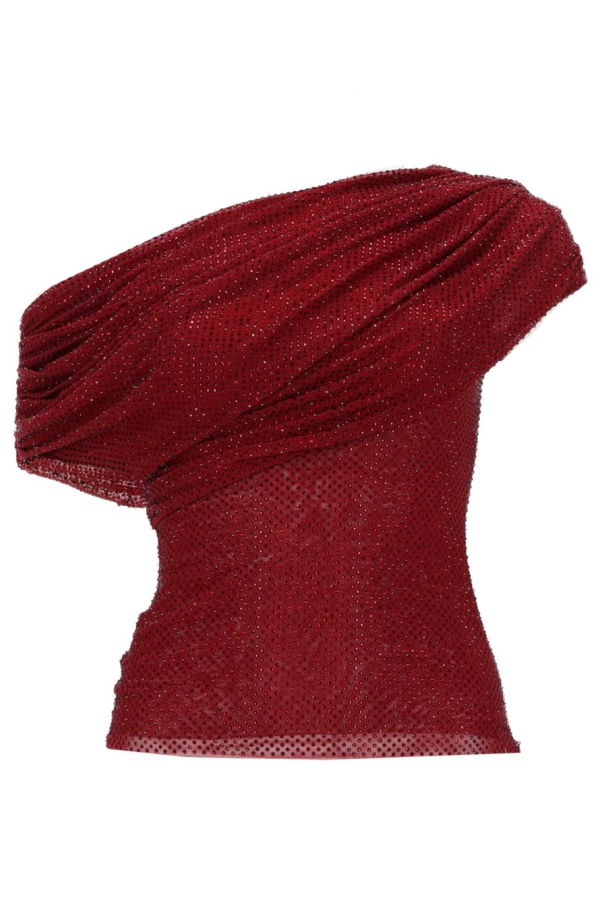 Self-Portrait Asymmetrical Top With Rhinestones Top - Bordeaux