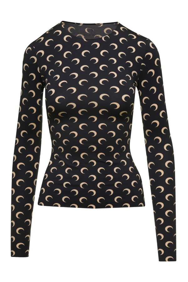 MARINE SERRE Crewneck All-Over Crescent Moon Print T-Shirt - Black