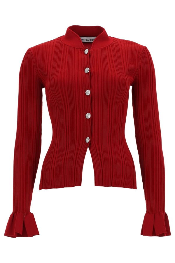 Self-Portrait Cardigan With Jewel Buttons - Red