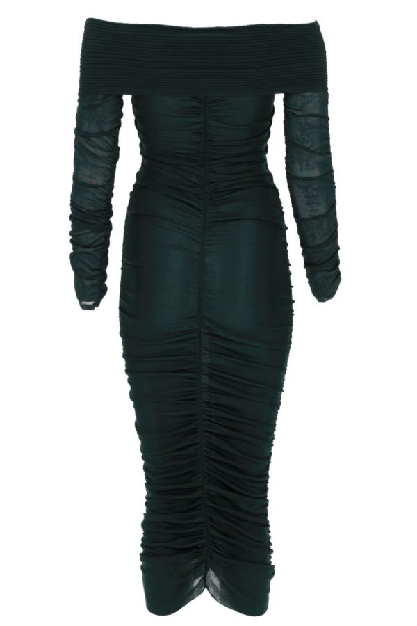 Self-Portrait Viscose Gathered Midi Dress - Green